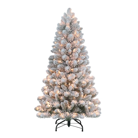4.5ft. Pre-Lit Flocked Virginia Pine Artificial Christmas Tree, Clear Lights